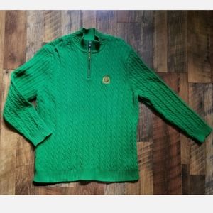SOLD Ralph Lauren XXL Women's Sweater Green 100% Cotton Green Cable Knit 1/2 Zip